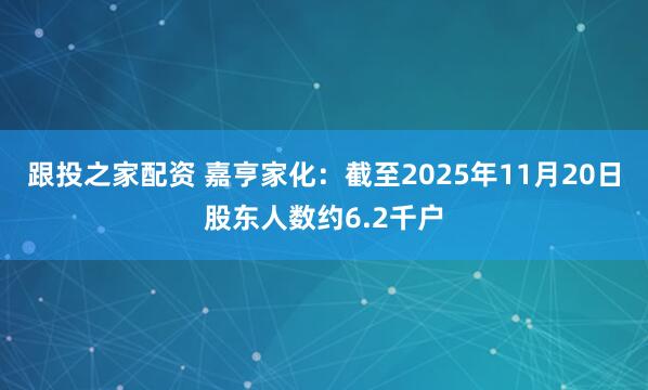 跟投之家配资 嘉亨家化：截至2025年11月20日股东人数约6.2千户